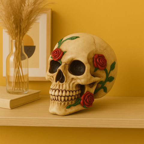 Crâne Décoratif Roses et Feuilles